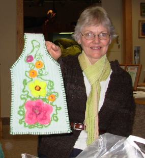 Needlefelted purse for taking to restaurant in assisted living facility.